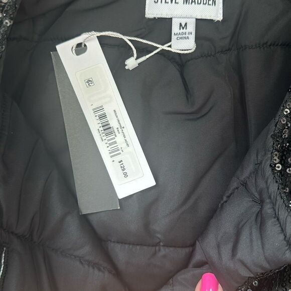 Steve Madden Black Sequin Bomber Jacket - Picture 6 of 7